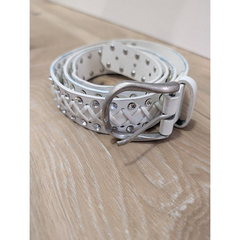 White Rhinestone Studded Criss Cross Laced Belt Women's Plus Size 2XL-4XL Bling